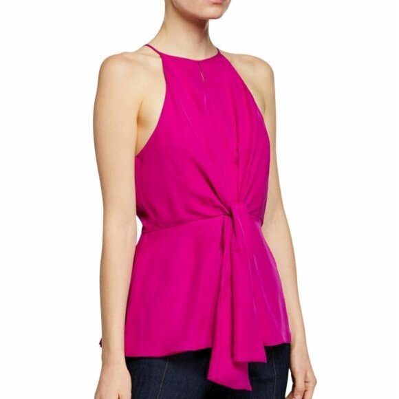 Cinq a Sept 'Bailey' Tie-Front Sleeveless Silk Top, Fuschia - Picture 3 of 3